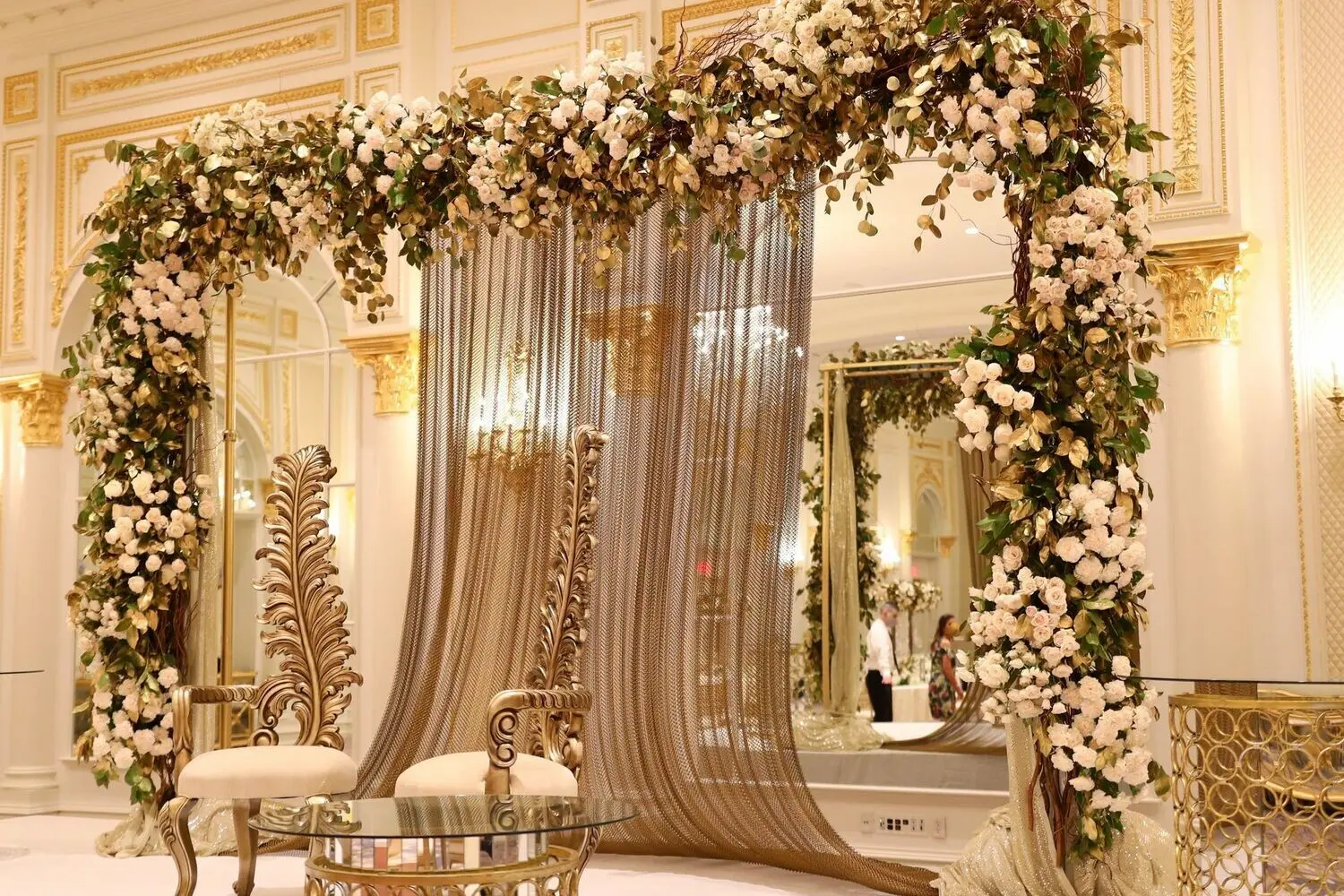 Mixed floral and fabric drape backdrop