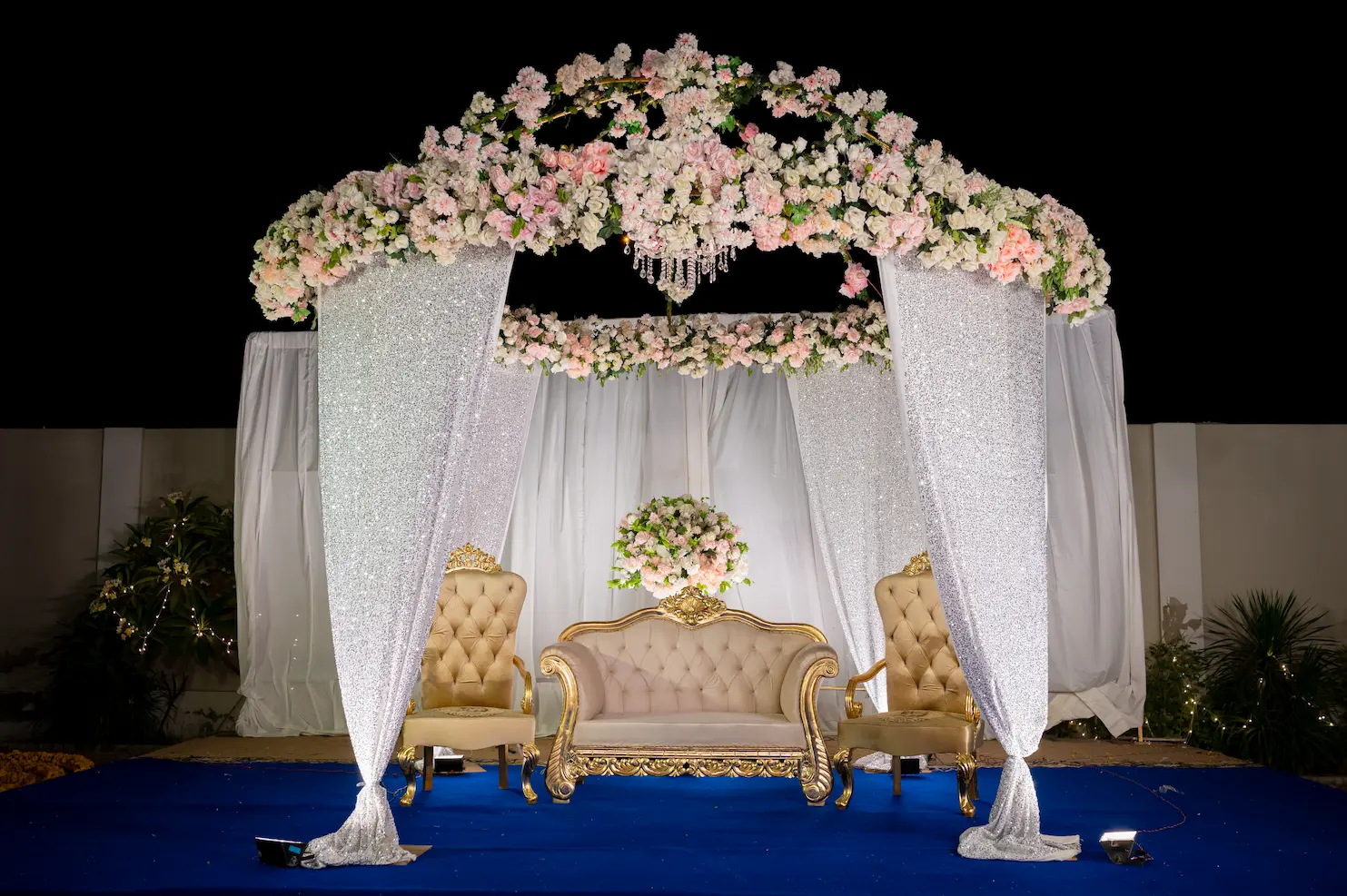 Wedding backdrop and stage rental setup