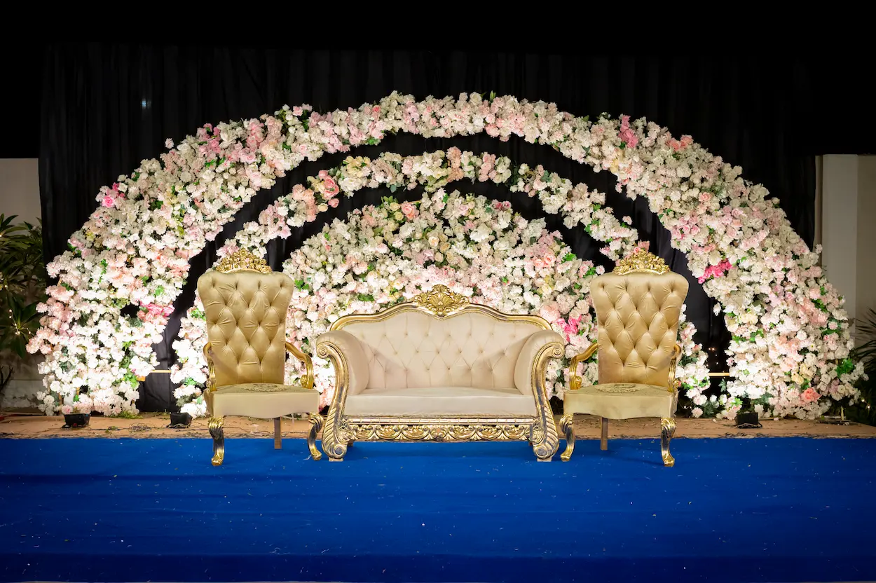 South Asian wedding reception decor setup